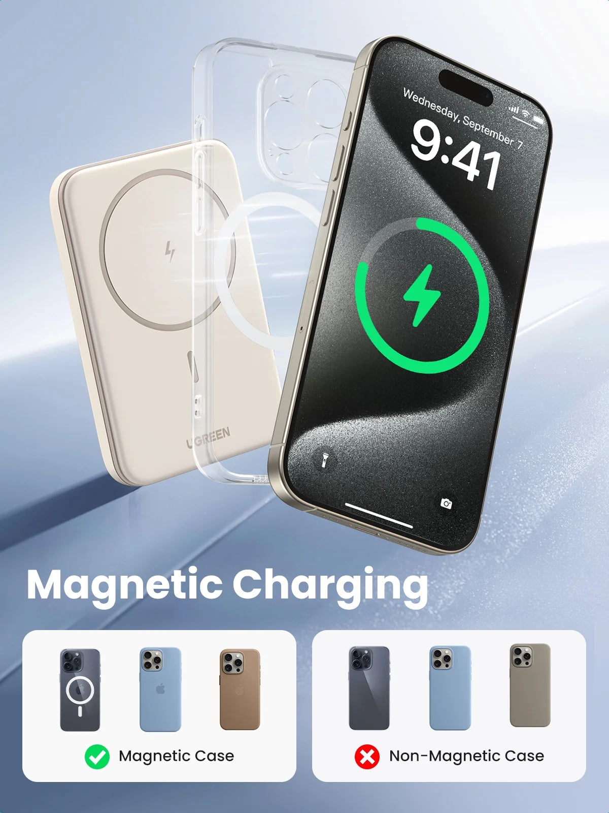 5000mAh Magnetic Power Bank for iPhone - Fast Portable Charger with USB-C Cable, White