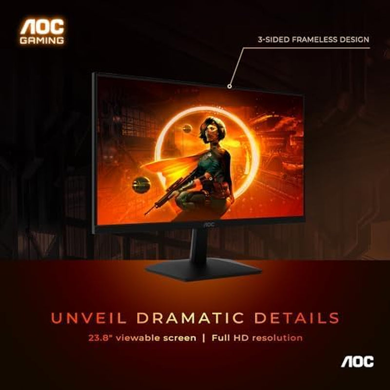 24G15N 24" Gaming Monitor, Full HD 1920X1080, 180Hz 1Ms, 1X HDMI 2.0, 1X Display Port, Adaptive-Sync, 3-Sided Frameless, HDR Ready, Console Gaming Ready, 3-Year Zero-Bright-Dot